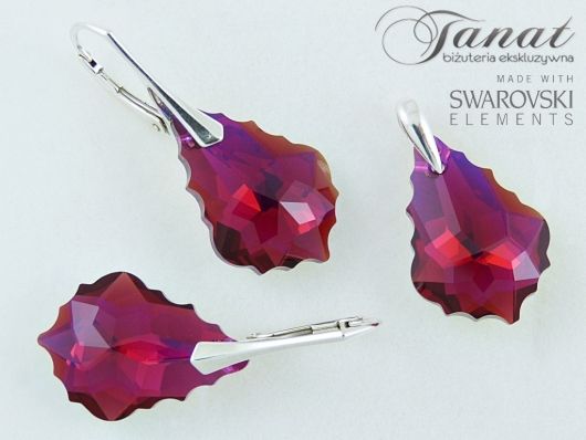 BAROQUE 3x22mm RUBY AB swarovski posrebrzane