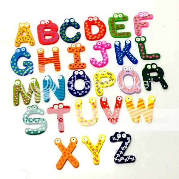 A-Z 26 Letters Alphabet Wood Fridge Magnet Carton Kid Education Toy ...